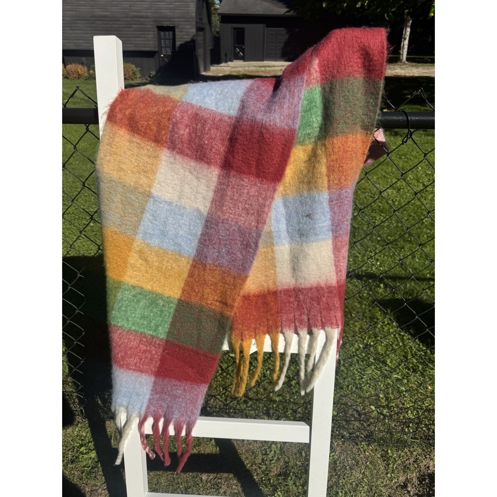 Over-Sized Plaid blanket scarf with fringed tassels, 85 Width, 15 Height